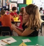 Maria chatting with her friends at school